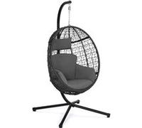 IDMarket – Fauteuil œuf suspendu ajouré effet rotin avec coussin gris