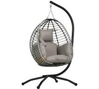 Fauteuil œuf suspendu - Outsunny - balancelle pliante avec coussin et support repos - métal corde - 110x100x188cm - gris