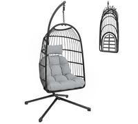 Fauteuil oeuf suspendu - balançoire de jardin - Outsunny - pliable avec support coussin 15cm et appui-tête - 101x105x196cm - gris