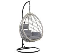 Fauteuil Oeuf Suspendu Design en Rotin Gris avec Support en Acier Noir et Coussin Idéal pour Salon ou Terrasse au Style Boho et Moderne Beliani