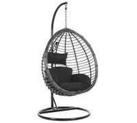 Fauteuil Oeuf Suspendu Design en Rotin Noir avec Support en Acier et Coussin Assorti Idéal pour Salon ou Terrasse au Style Boho et Moderne Beliani