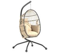 Fauteuil oeuf suspendu - Outsunny - intérieur et extérieur - panier pliable - coussin rembourré - cadre en acier - beige