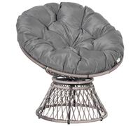 Fauteuil Papa, fauteuil en osier, fauteuil rembourré, pivotant à 360°, rotin, gris, L87 x P97 x H86 cm