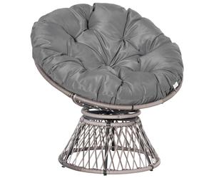 Fauteuil Papa, fauteuil en osier, fauteuil rembourré, pivotant à 360°, rotin, gris, L87 x P97 x H86 cm