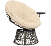 Fauteuil Papasan avec Tablette Latérale et Coussin - TCQPZ - Pivotant à 360° pour Jardin et Balcon - Rotin PE et Acier - Beige