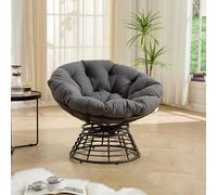 Fauteuil Papasan confortable et ergonomique en rotin, pivotant à 360°, pour l'intérieur et l'extérieur, avec un coussin moelleux et épais