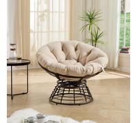 Fauteuil Papasan confortable et ergonomique en rotin, pivotant à 360°, pour l'intérieur et l'extérieur, avec un coussin moelleux et épais