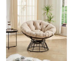 Fauteuil Papasan confortable et ergonomique en rotin, pivotant à 360°, pour l'intérieur et l'extérieur, avec un coussin moelleux et épais