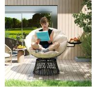 Fauteuil Papasan en rotin, pivotant à 360°, avec coussin, 90 cm de diamètre, rond, relax pour salon, jardin, balcon, beige