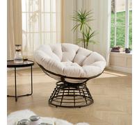Fauteuil Papasan ergonomique en rotin, pivotant à 360°, pour l'intérieur et l'extérieur, avec un coussin moelleux et épais