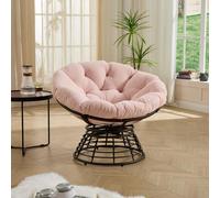 Fauteuil Papasan - Marron/rose - Pivotant à 360° et coussin en velours côtelé