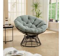 Fauteuil Papasan - Marron/Vert clair - Pivotant à 360° et ergonomique - Coussin en velours côtelé épais