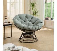 Fauteuil papasan pivotant 1 personne 92 x 67 cm en acier et rotin PE, coussin côtelé vert clair