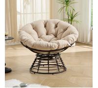 Fauteuil Papasan Pivotant 360° avec Coussin, Chaise de Jardin pour Salon, Balcon, Chambre, 92x92x67cm, Beige