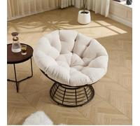 Fauteuil Papasan Pivotant 360° avec Coussin Moelleux- Fauteuil de Jardin - Siège Rond Détente pour Salon, Balcon et Terrasse, blanc