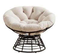 Fauteuil Papasan, pivotant à 360°, coussin épais(velours côtelé), cadre en acier, 92x92x67 cm, Blanc Aosom FR