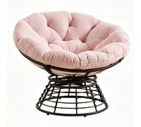 Fauteuil Papasan, pivotant à 360°, coussin épais(velours côtelé), cadre en acier, 92x92x67 cm, Rose Aosom FR
