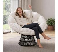 Fauteuil papasan Pivotant à 360° en Rotin,Fauteuil de jardin avec Coussin Épais,Imperméable,Charge 130kg,Intérieur & Extérieur,Chaise Relax Oeuf/Chauffeuse Pour salon,balcon,terrasse,jardin(Beige)