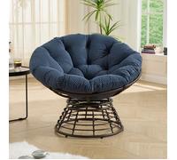 Fauteuil Papasan Pivotant en Velours Côtelé, Chaise de Jardin avec Coussin pour Salon, Balcon, Chambre - 92x92x67cm - Bleu marine