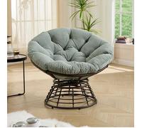 Fauteuil Papasan Pivotant en Velours Côtelé, Chaise de Jardin avec Coussin pour Salon, Balcon, Chambre - 92x92x67cm - Vert clair