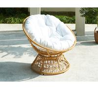 Fauteuil papasan rotatif en résine tressée - Naturel clair et coussin blanc - SYNDRA de MYLIA