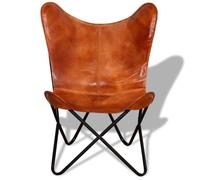 Fauteuil papillon en cuir véritable marron - ARAMOX - 74 x 66 x 90 cm - style rétro