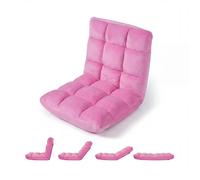 Fauteuil Paresseux Tatami Pliable, COSTWAY, Chaise de Sol Dossier 14 Angle Réglable Velours Fauteuil Sol Rose