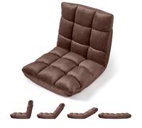 Fauteuil Paresseux Tatami Pliable, COSTWAY, Chaise de Sol Dossier 14 Angle Réglable Velours Fauteuil Sol pour Salon Bureau Brun