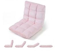 Fauteuil Paresseux Tatami Pliable, COSTWAY, Chaise de Sol Dossier 14 Angle Réglable Velours Fauteuil Sol Rose Pâle