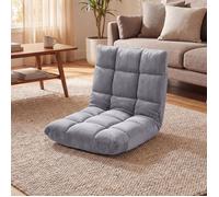 Fauteuil Paresseux Tatami Pliable, COSTWAY, Chaise de Sol Dossier 14 Vitesses Réglable Velours Fauteuil Sol pour Salon Bureau Gris