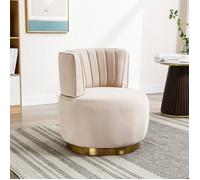 Fauteuil Pivotant 360° en Velours Beige - Chaise de Salon Design Moderne - Fauteuil Crapaud Rembourré pour Chambre et Bureau