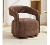 Fauteuil pivotant 360° style barrel en chenille marron, fauteuil lounge rembourré avec base rotative, 70 x 65,5 x 74 cm