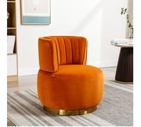 Fauteuil pivotant 360° - VVBV - Chaise crapaud - Velours orange - Mousse haute densité - Support 150 kg