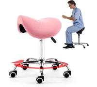 Fauteuil pivotant de type « selle » pour cabinet dentaire, | Fauteuil releveur réglable, tabouret de salon à roulettes de 18 7/8« à 23 5/8 », pour salon de beauté ou bureau(Pink)