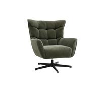 Fauteuil pivotant en tissu effet velours vert kaki et métal AVERY