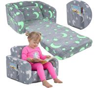 Fauteuil pliable pour enfants KRUZZEL Canapé pliable en peluche 2 en 1 avec fonction de couchage & sac léger, housse amovible, dessous antidérapant