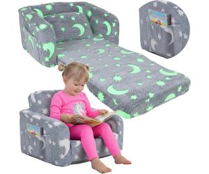 Fauteuil pliable pour enfants KRUZZEL Canapé pliable en peluche 2 en 1 avec fonction de couchage & sac léger, housse amovible, dessous antidérapant