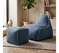 Fauteuil poire enfant avec repose pieds 75x60x65/45x60x35 cm AVEC billes Bleu jeans (MBINDR3260-1-SET)