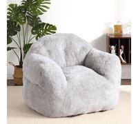 Fauteuil Poire Géant Ultra Doux en Fausse Fourrure de Lapin, Mousse Haute Densité, Accoudoirs Ergonomiques, Housse Lavable Anti-Taches, Pour Salon, Chambre, Salle de Jeux, 99*81*71cm, Gris Clair