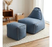 Fauteuil poire intérieur avec repose pieds 90x60x85/45x60x35 cm SANS billes Bleu jeans (BINDR9080-1)