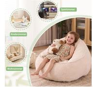 Fauteuil Pouf Enfant 1 Place Forme Ergonomique Courbée - YEAVIO - Velours Côtelé, Mousse, Beige 51 × 69 × 72 cm