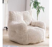 Fauteuil Pouf Moderne Velours Côtelé Beige Moelleux - Fauteuil Paresseux Ergonomique Sans Montage, Style Cocooning Salon Chambre