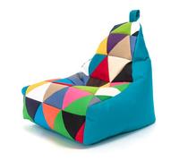 Fauteuil Pouf Polyester Keiko Patchwork, S/M, Résistant Taches, Pouf Salon avec Poignée, Meubles Salon, Base Bleu Clair, Ecopuf
