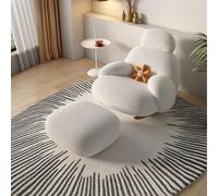 Fauteuil Relax à Bascule pour Adulte,Fauteuil en Tissu Bou lanc Crème avec Repose-Pieds,Chaise Salon Confortable en Bois au Design Arrondi,Fauteuil Cosy pour Chambre Maison B