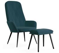 Fauteuil relax avec pouf bleu velours