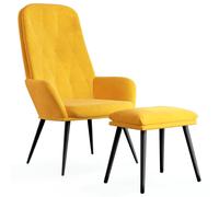 Fauteuil relax avec pouf jaune moutarde velours
