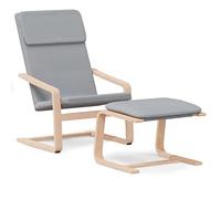 Fauteuil relax avec repose-pieds gris clair en tissu, bois de bouleau | Housse amovible et lavable, charge maximale 110 kg, assise 49 cm, dossier rembourré, design compact pour salon