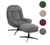Fauteuil relax avec repose-pieds HWC-P32 Chenille (370 g/m²) gris