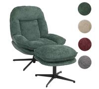 Fauteuil relax avec repose-pieds HWC-P32 Chenille (370 g/m²) vert