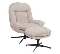 Fauteuil relax avec repose-pieds HWC-P32, fauteuil TV à suspension Nosag, pivotant Métal Tissu/textile Chenille (370 g/m²) crème